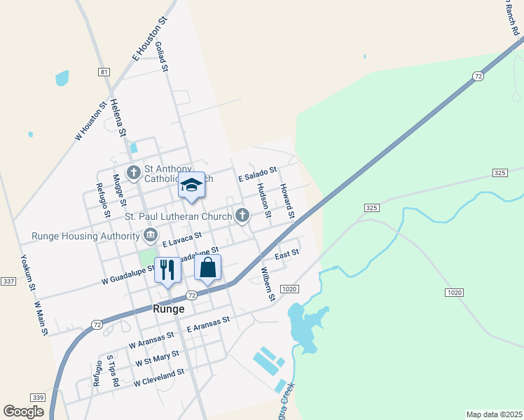 map of restaurants, bars, coffee shops, grocery stores, and more near 501 Hudson Street in Runge
