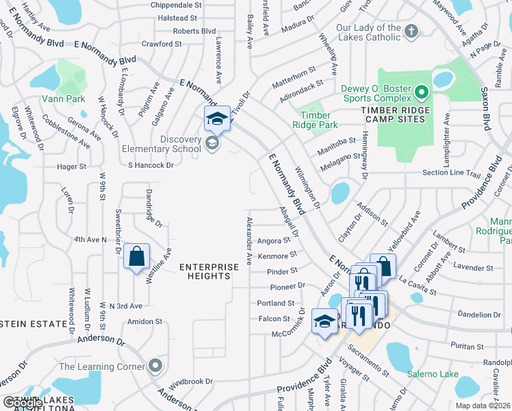 map of restaurants, bars, coffee shops, grocery stores, and more near 1032 Alpine Drive in Deltona