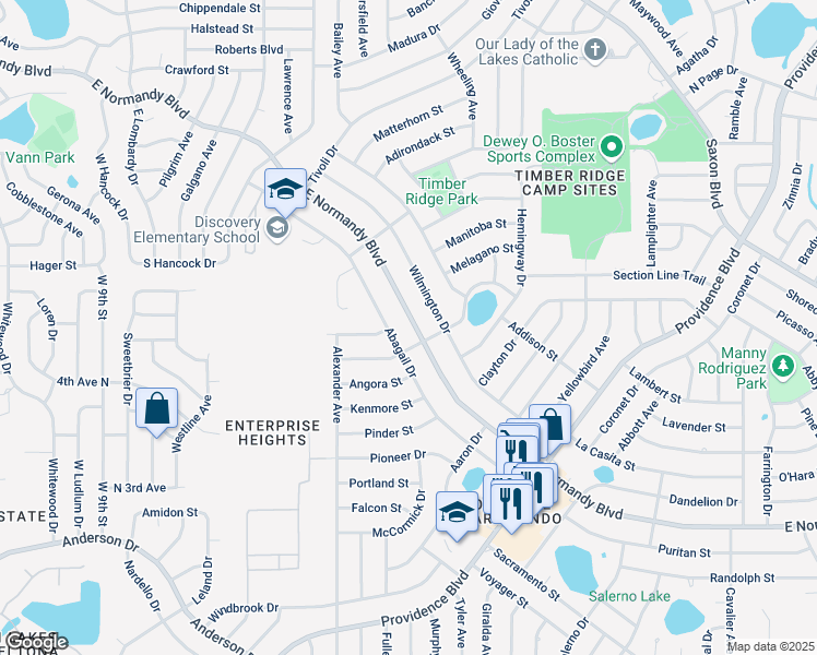 map of restaurants, bars, coffee shops, grocery stores, and more near 1089 East Normandy Boulevard in Deltona