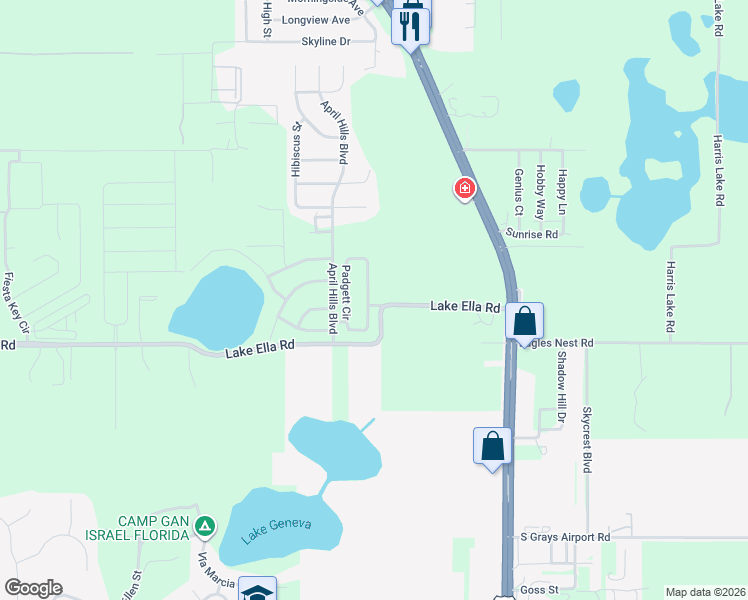 map of restaurants, bars, coffee shops, grocery stores, and more near 1242 Padgett Circle in Lady Lake