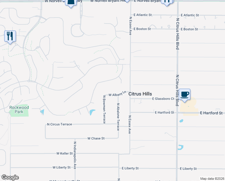 map of restaurants, bars, coffee shops, grocery stores, and more near 103 West Albany Lane in Hernando