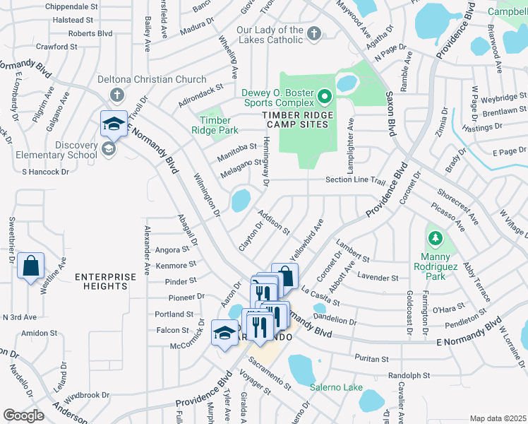 map of restaurants, bars, coffee shops, grocery stores, and more near in Deltona