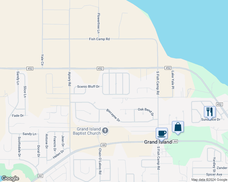 map of restaurants, bars, coffee shops, grocery stores, and more near 37023 Scenic Pine Drive in Grand Island