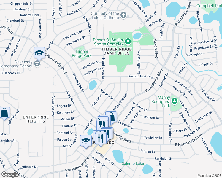 map of restaurants, bars, coffee shops, grocery stores, and more near 936 McKenny Avenue in Deltona