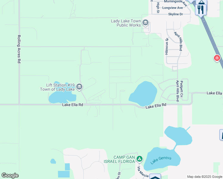 map of restaurants, bars, coffee shops, grocery stores, and more near 1715 Lake Ella Road in Fruitland Park