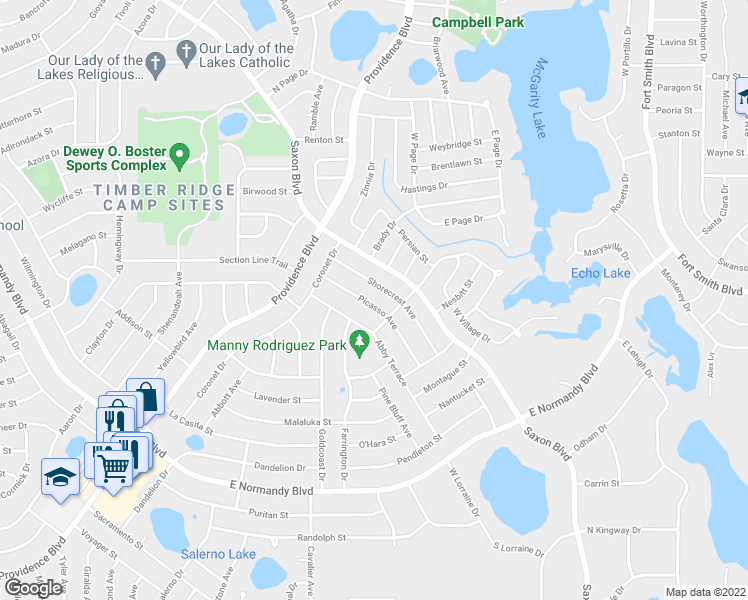 map of restaurants, bars, coffee shops, grocery stores, and more near 945 Picasso Avenue in Deltona