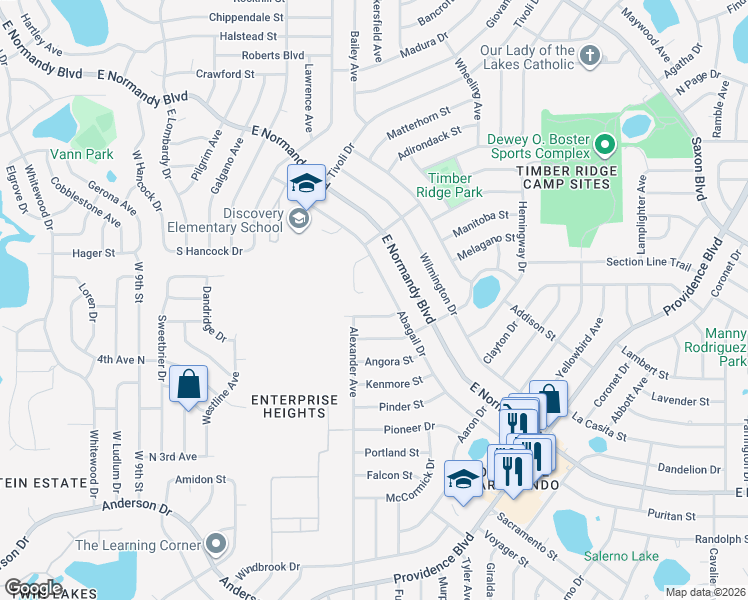 map of restaurants, bars, coffee shops, grocery stores, and more near 1032 Alpine Drive in Deltona