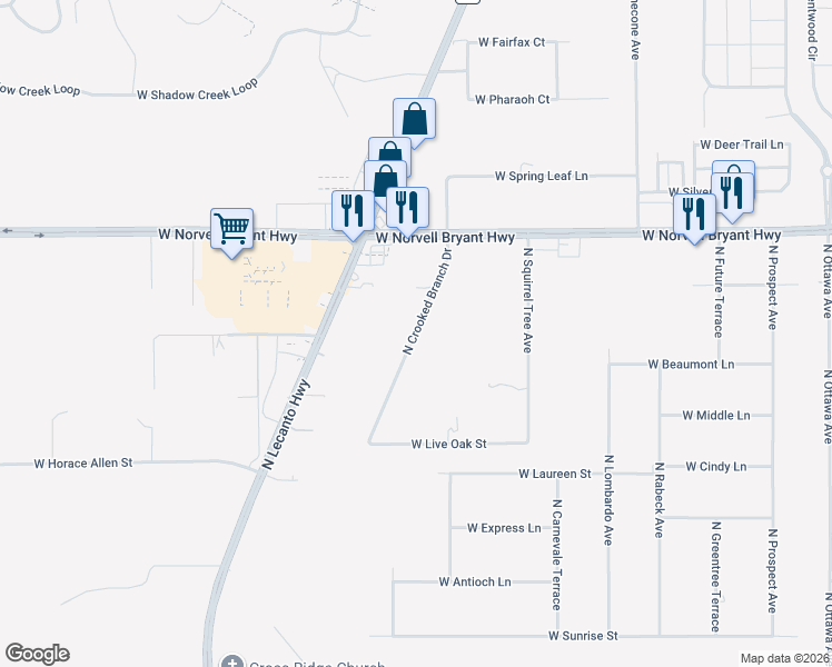 map of restaurants, bars, coffee shops, grocery stores, and more near 1741 North Crooked Branch Drive in Lecanto