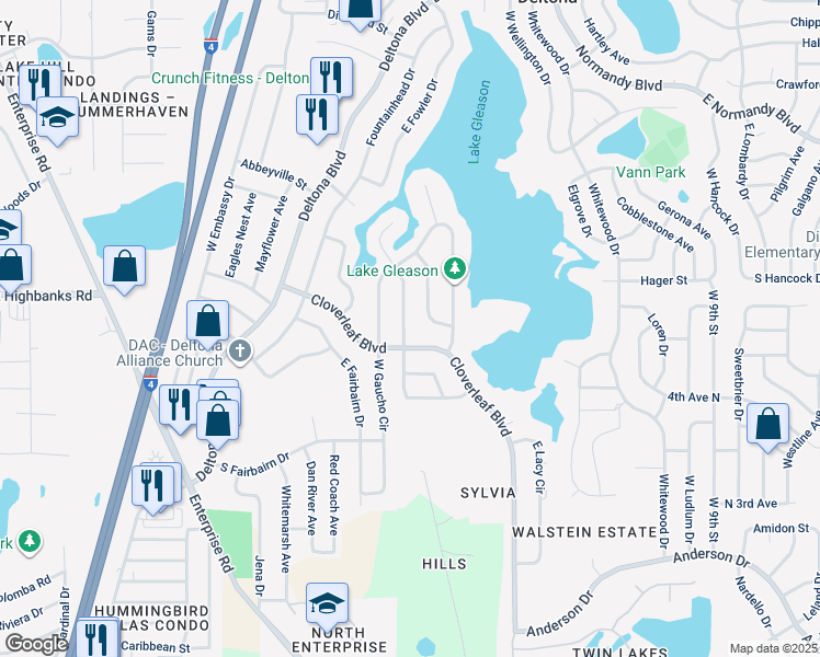 map of restaurants, bars, coffee shops, grocery stores, and more near 967 Eleanor Avenue in Deltona