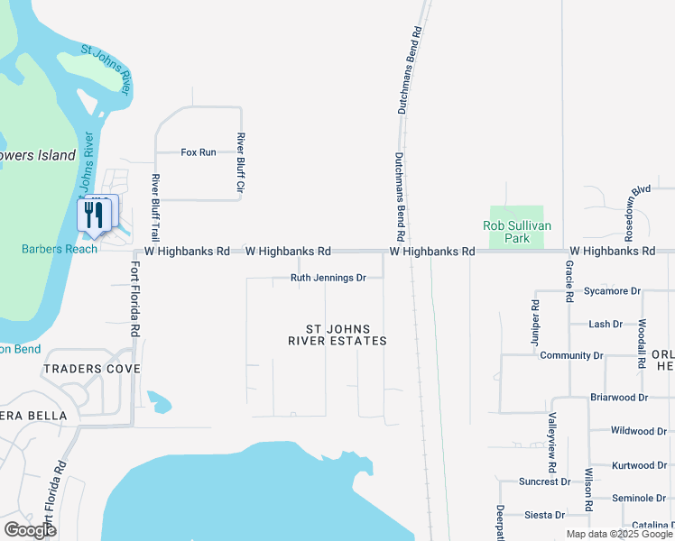map of restaurants, bars, coffee shops, grocery stores, and more near 335 West Highbanks Road in DeBary