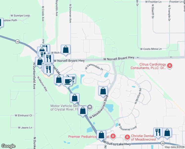map of restaurants, bars, coffee shops, grocery stores, and more near 6531 West Cannondale Drive in Crystal River