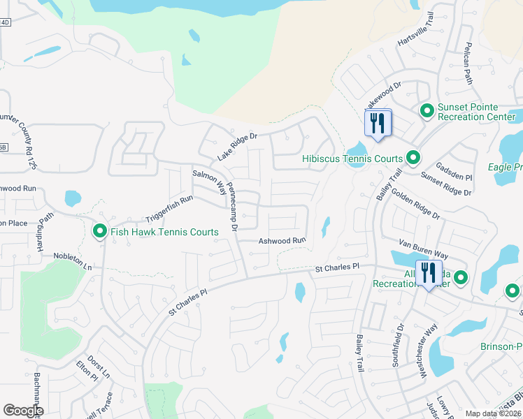 map of restaurants, bars, coffee shops, grocery stores, and more near 1829 Delwood Way in The Villages