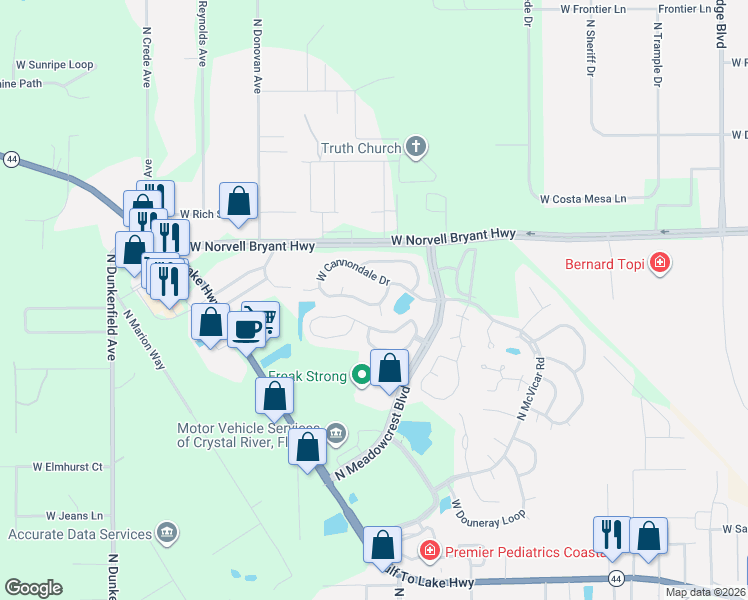 map of restaurants, bars, coffee shops, grocery stores, and more near 6252 West Cannondale Drive in Crystal River