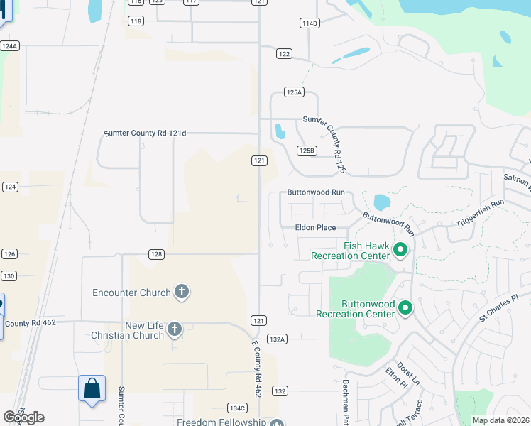 map of restaurants, bars, coffee shops, grocery stores, and more near 2588 Buttonwood Run in The Villages