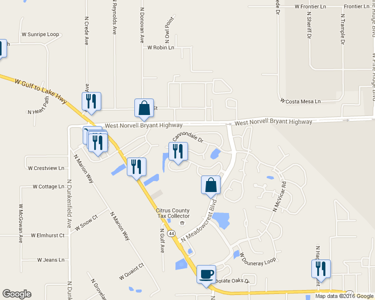 map of restaurants, bars, coffee shops, grocery stores, and more near 6531 West Cannondale Drive in Crystal River
