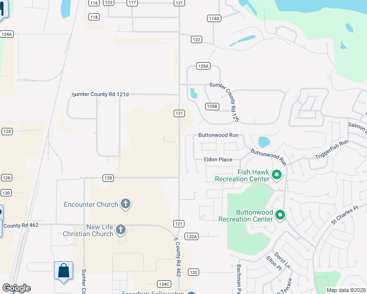 map of restaurants, bars, coffee shops, grocery stores, and more near 2588 Buttonwood Run in The Villages