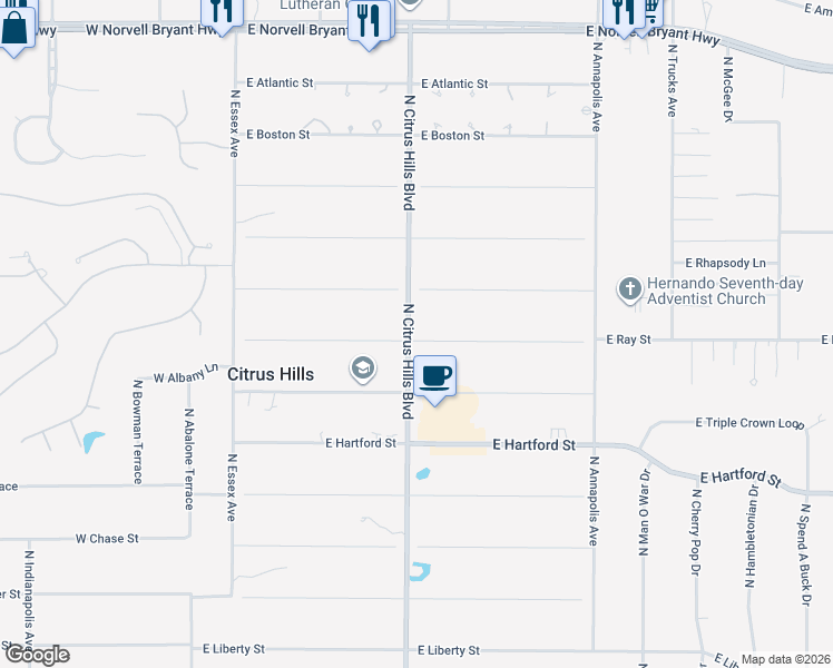 map of restaurants, bars, coffee shops, grocery stores, and more near 489 East Falconry Court in Hernando
