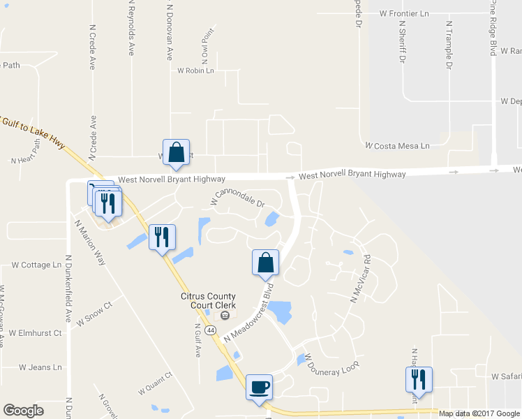 map of restaurants, bars, coffee shops, grocery stores, and more near 6309 West Cannondale Drive in Crystal River