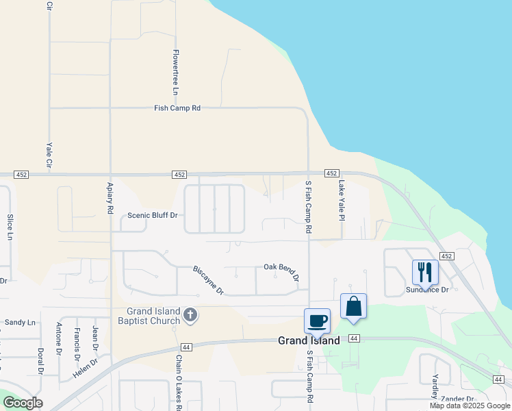 map of restaurants, bars, coffee shops, grocery stores, and more near 37153 County Road 452 in Grand Island
