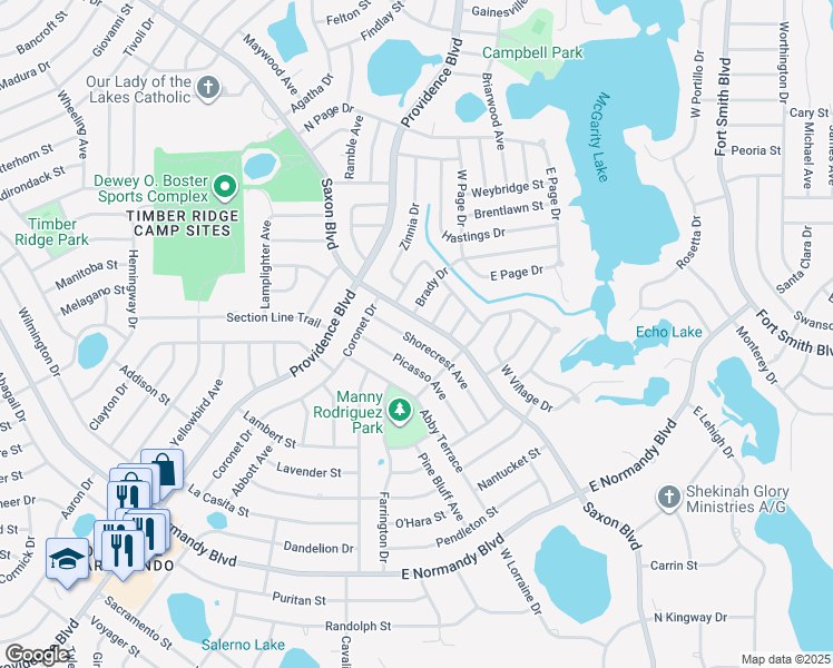 map of restaurants, bars, coffee shops, grocery stores, and more near 970 Saxon Boulevard in Deltona