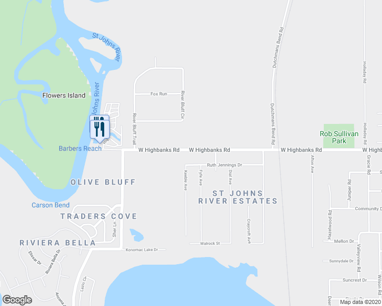 map of restaurants, bars, coffee shops, grocery stores, and more near 409 West Highbanks Road in DeBary