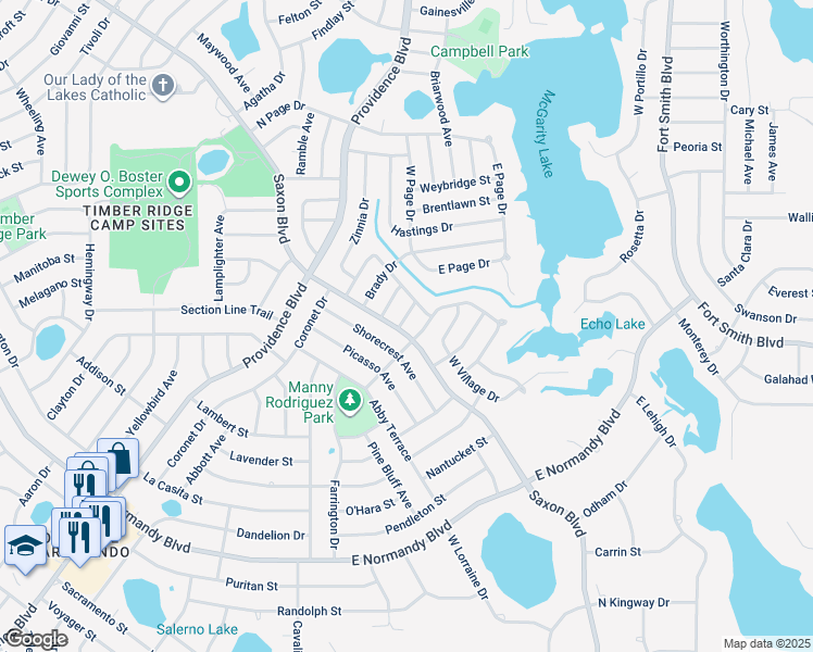 map of restaurants, bars, coffee shops, grocery stores, and more near 1605 Moreno Terrace in Deltona