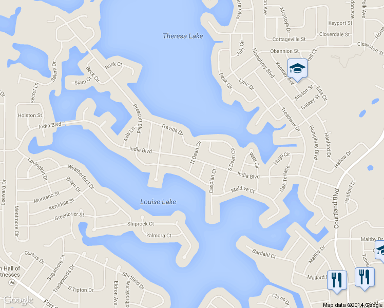 map of restaurants, bars, coffee shops, grocery stores, and more near 932 North Dean Circle in Deltona
