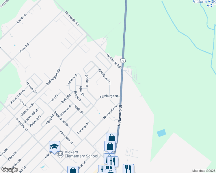 map of restaurants, bars, coffee shops, grocery stores, and more near 114 Appaloosa Drive in Victoria