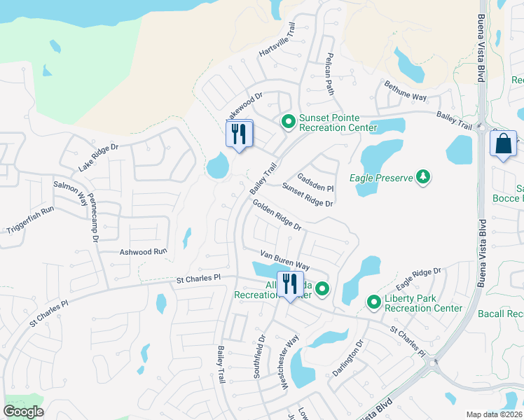 map of restaurants, bars, coffee shops, grocery stores, and more near 1636 Golden Ridge Drive in The Villages