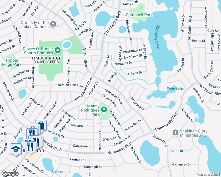 map of restaurants, bars, coffee shops, grocery stores, and more near 970 Saxon Boulevard in Deltona