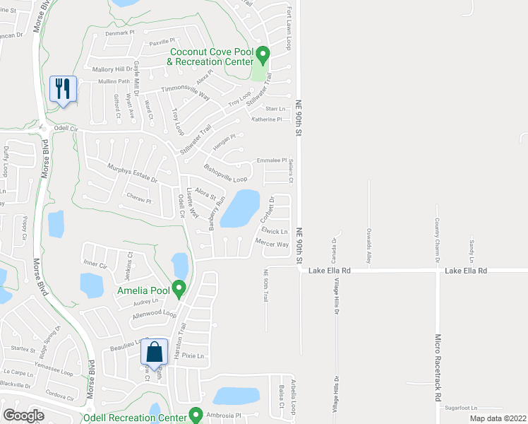 map of restaurants, bars, coffee shops, grocery stores, and more near 405 Corbett Drive in The Villages
