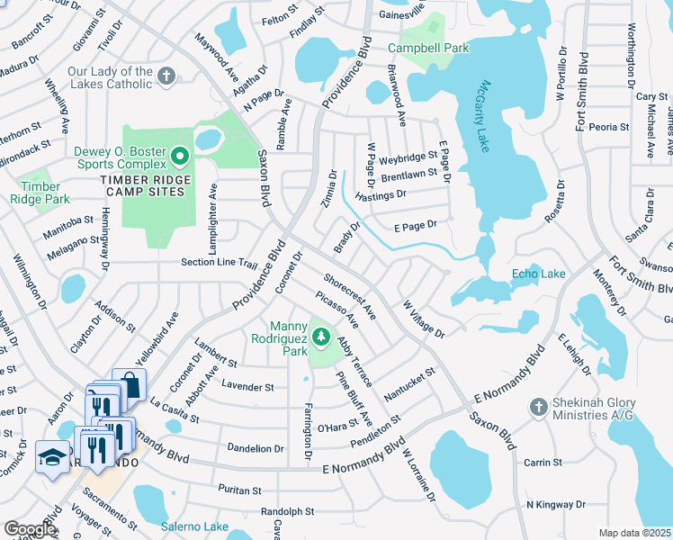 map of restaurants, bars, coffee shops, grocery stores, and more near 970 Saxon Boulevard in Deltona
