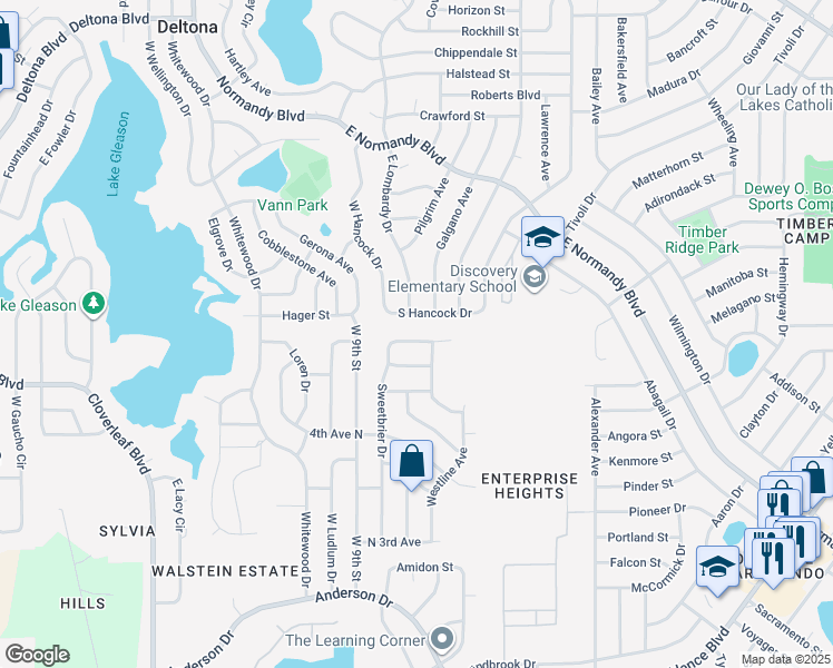 map of restaurants, bars, coffee shops, grocery stores, and more near 988 Sweetbrier Drive in Deltona