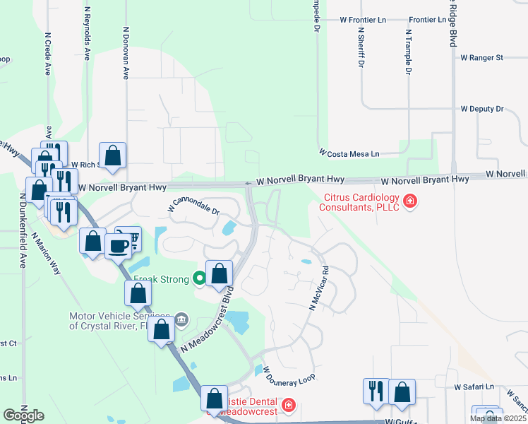 map of restaurants, bars, coffee shops, grocery stores, and more near 5926 West Poplar Springs Circle in Crystal River