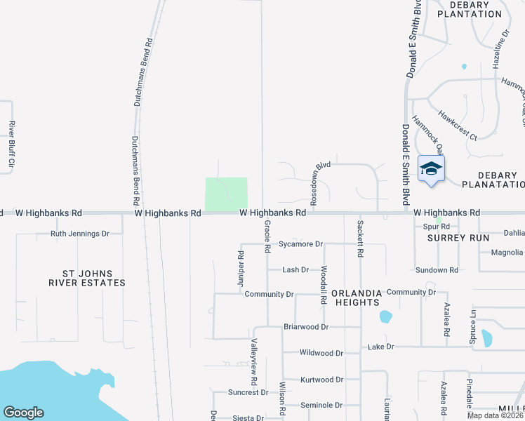 map of restaurants, bars, coffee shops, grocery stores, and more near 176 West Highbanks Road in DeBary