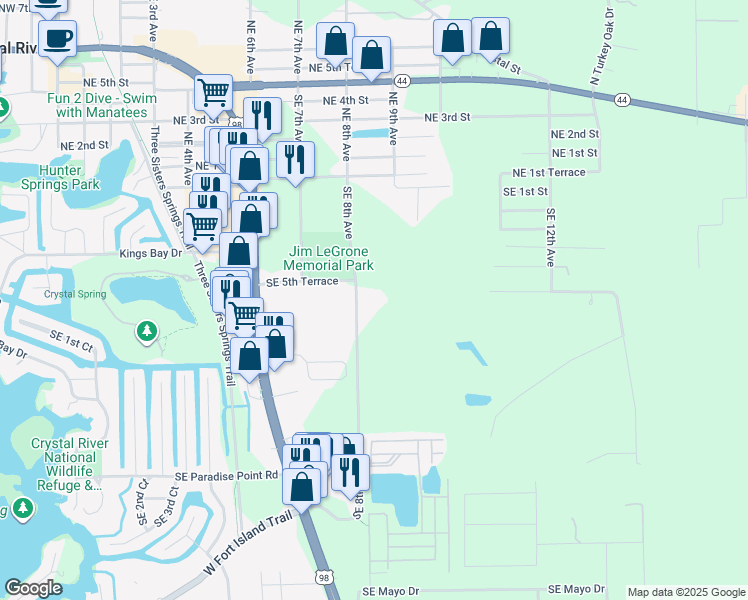 map of restaurants, bars, coffee shops, grocery stores, and more near 700 Southeast 8th Avenue in Crystal River