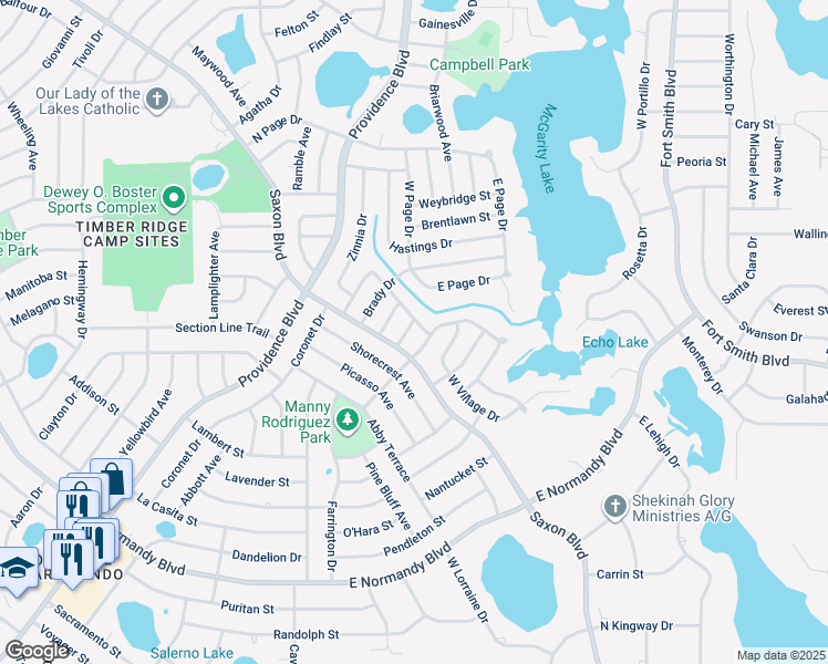 map of restaurants, bars, coffee shops, grocery stores, and more near 1605 Moreno Terrace in Deltona