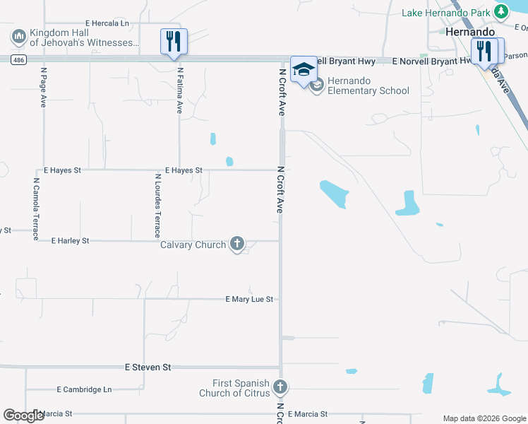 map of restaurants, bars, coffee shops, grocery stores, and more near 2765 East Harley Street in Inverness