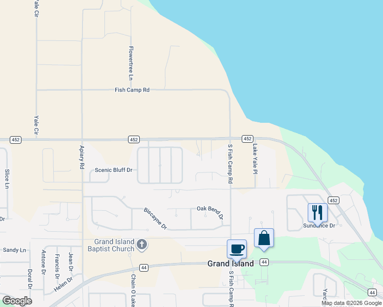 map of restaurants, bars, coffee shops, grocery stores, and more near 37153 County Road 452 in Grand Island