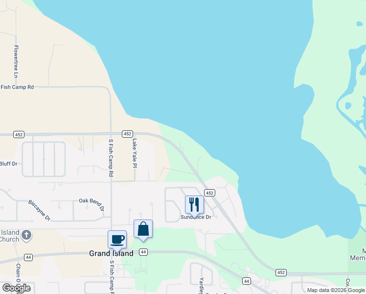 map of restaurants, bars, coffee shops, grocery stores, and more near 37109 County Road 452 in Grand Island