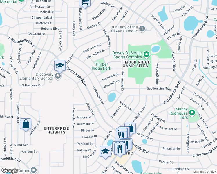 map of restaurants, bars, coffee shops, grocery stores, and more near 1104 Norwood Drive in Deltona