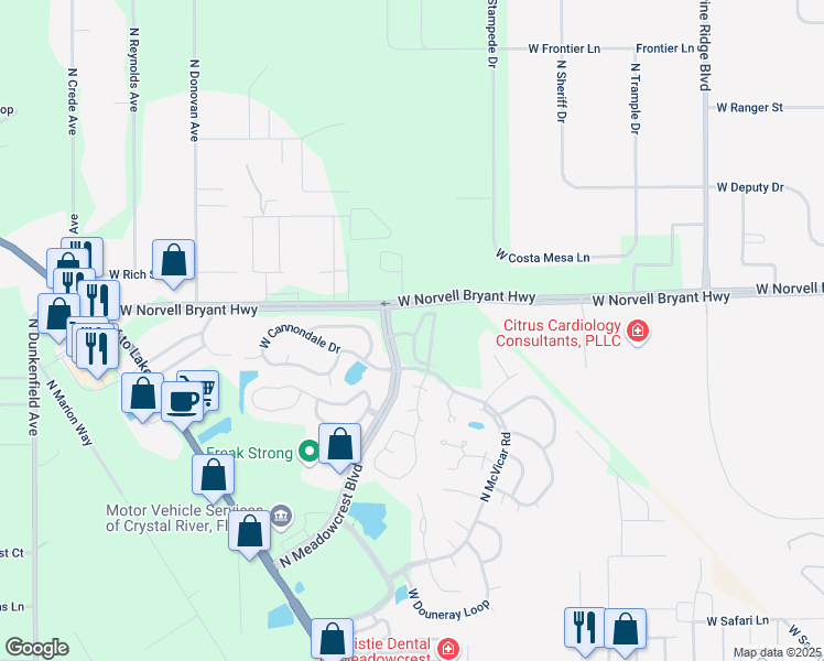 map of restaurants, bars, coffee shops, grocery stores, and more near 5986 West Poplar Springs Circle in Crystal River
