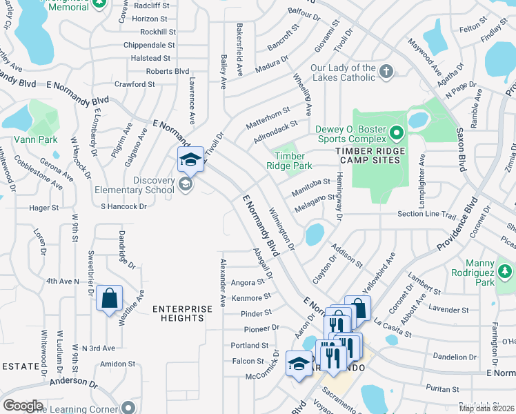 map of restaurants, bars, coffee shops, grocery stores, and more near 1044 East Normandy Boulevard in Deltona