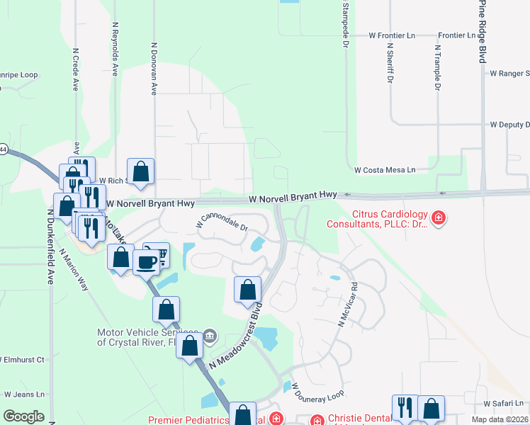 map of restaurants, bars, coffee shops, grocery stores, and more near 6253 West Glynborne Loop in Crystal River