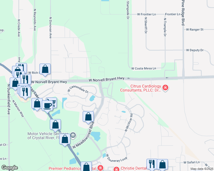 map of restaurants, bars, coffee shops, grocery stores, and more near 5986 West Poplar Springs Circle in Crystal River