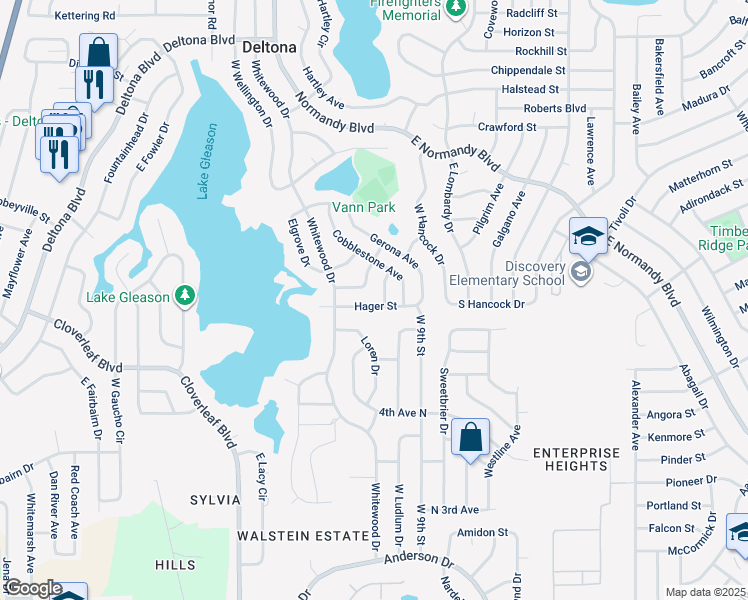 map of restaurants, bars, coffee shops, grocery stores, and more near 669 Wing Terrace in Deltona