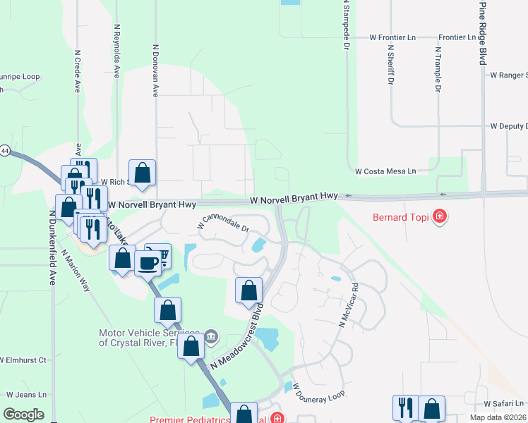 map of restaurants, bars, coffee shops, grocery stores, and more near 6149 West Norvell Bryant Highway in Crystal River