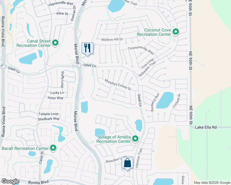 map of restaurants, bars, coffee shops, grocery stores, and more near 1701 Moncks Corner in The Villages