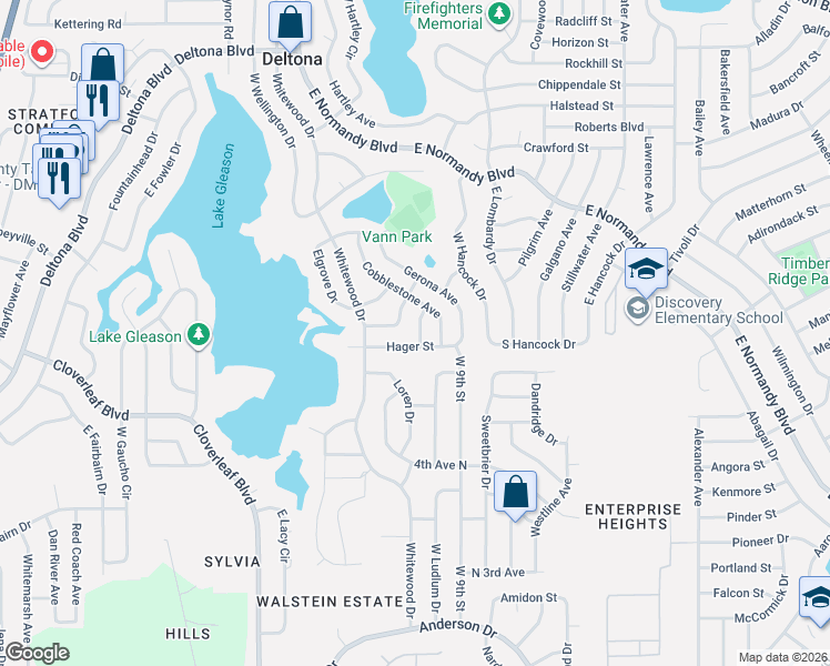 map of restaurants, bars, coffee shops, grocery stores, and more near 669 Wing Terrace in Deltona