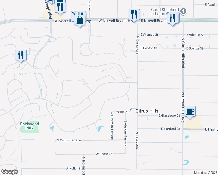 map of restaurants, bars, coffee shops, grocery stores, and more near 240 West Fenway Drive in Hernando